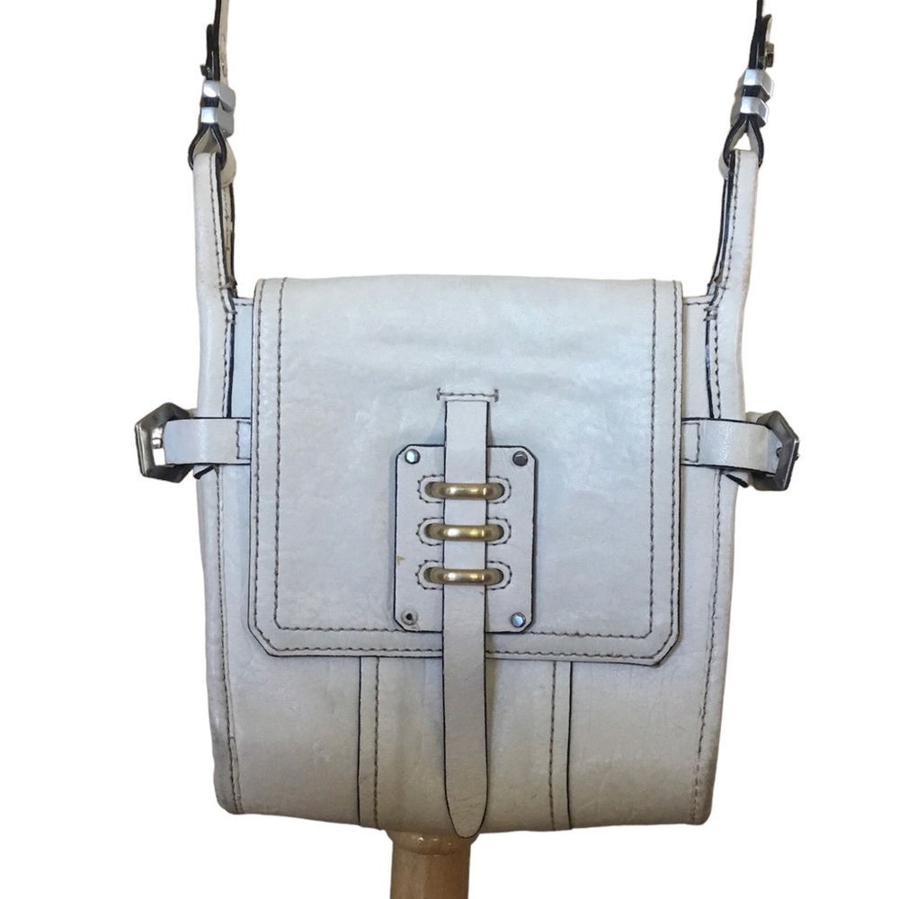 Oryany White Leather Crossbody Saddle Bag